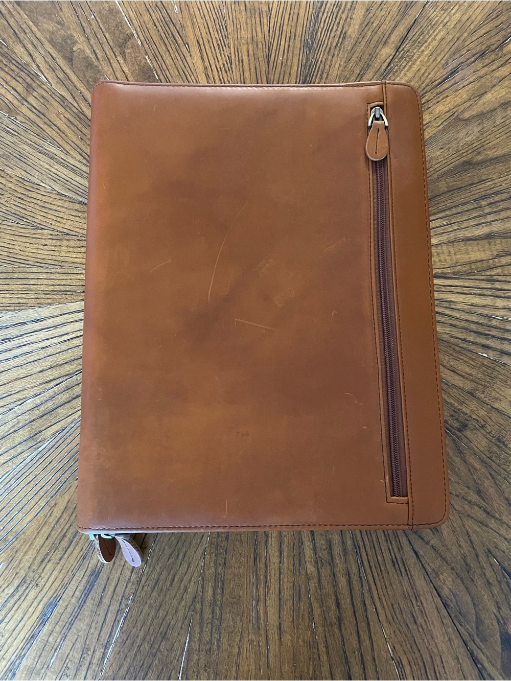 Leather Zip Portfolio Organizer in Cognac Brown